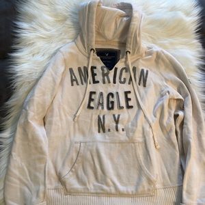 American Eagle Cream V Neck Hoodie